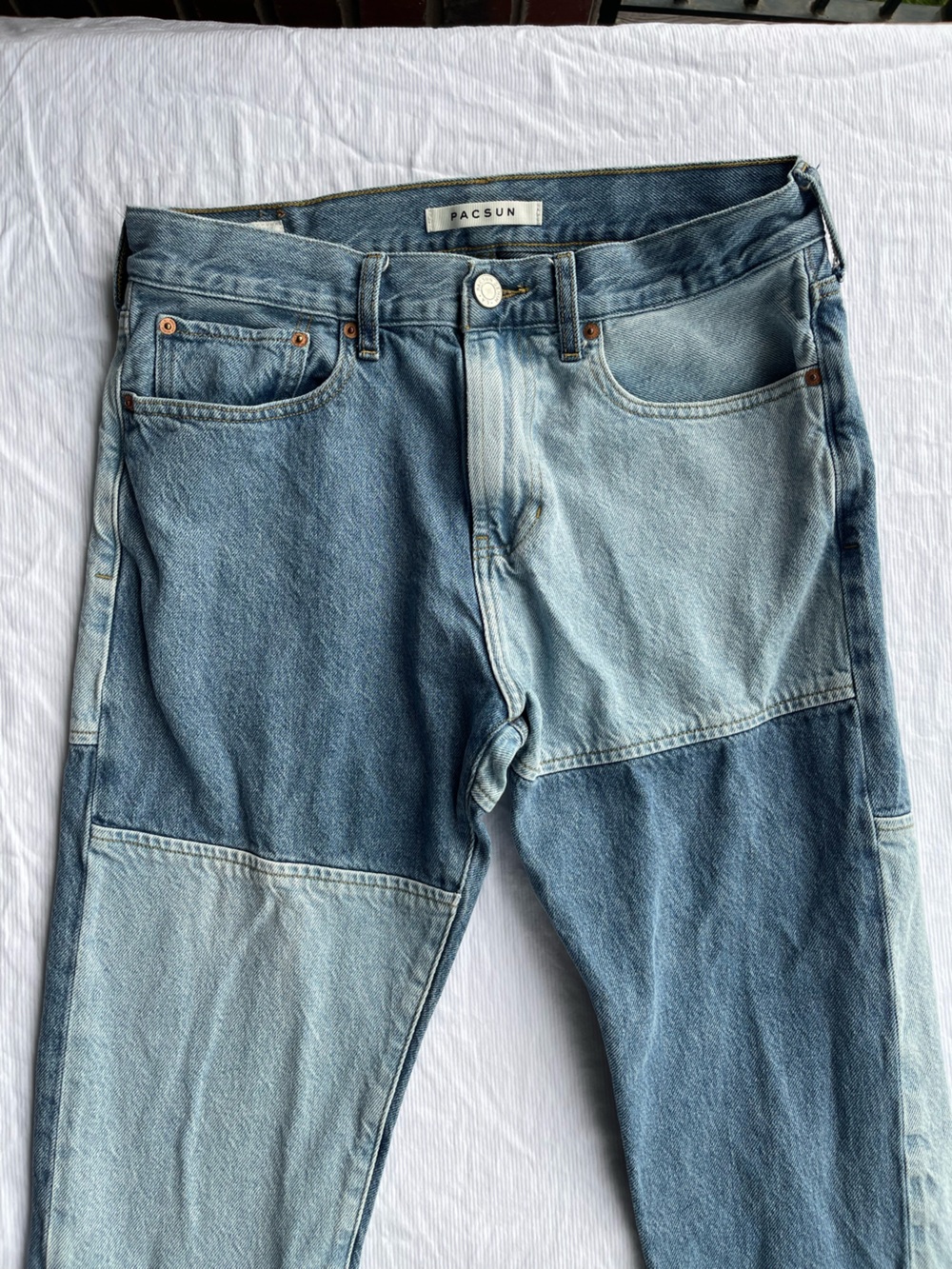 PacSun Two-Tone Blue Patchwork Relaxed Jeans